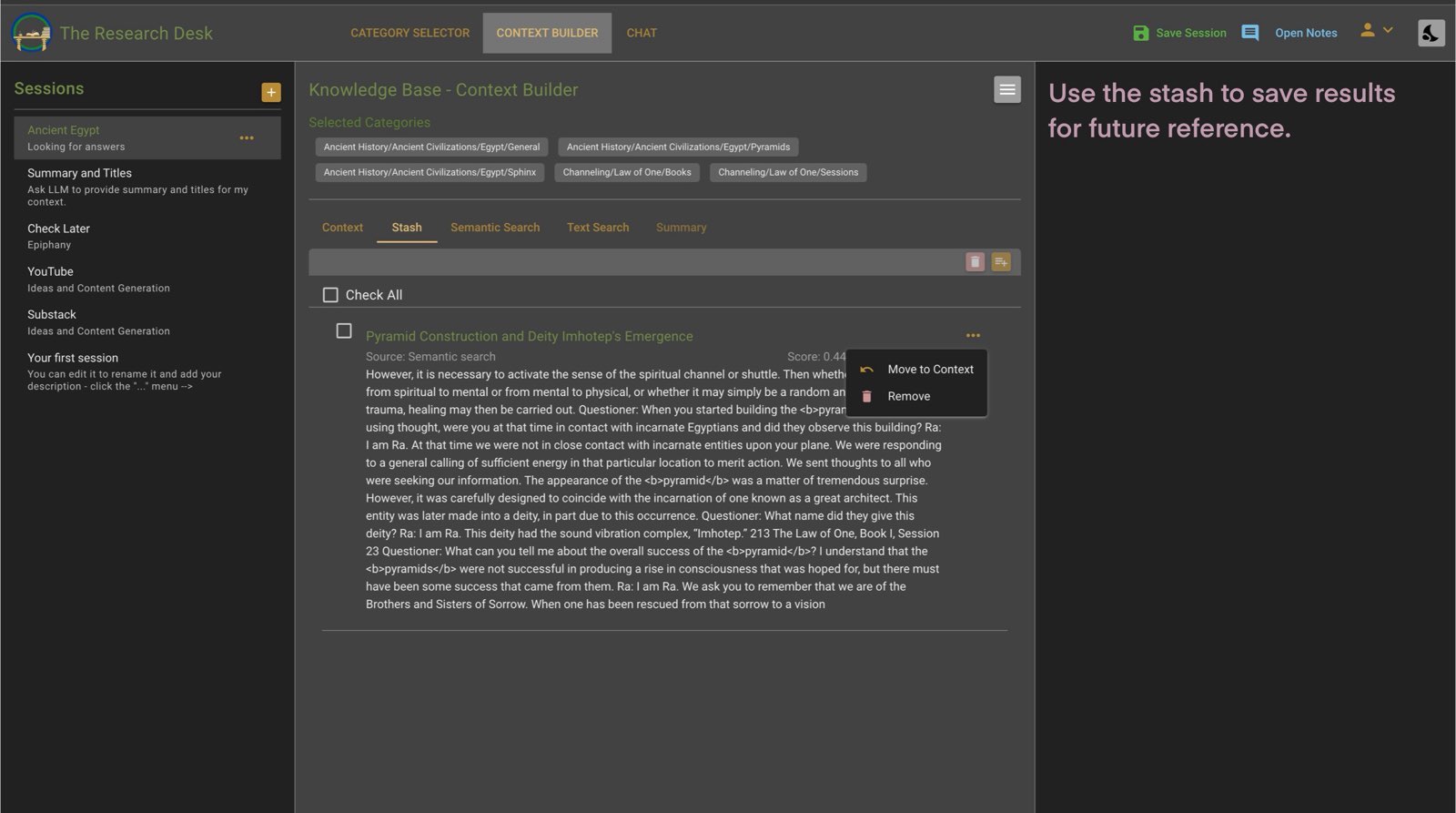Research Stash Interface